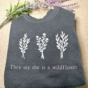 Gray Custom Design Flower Crewneck